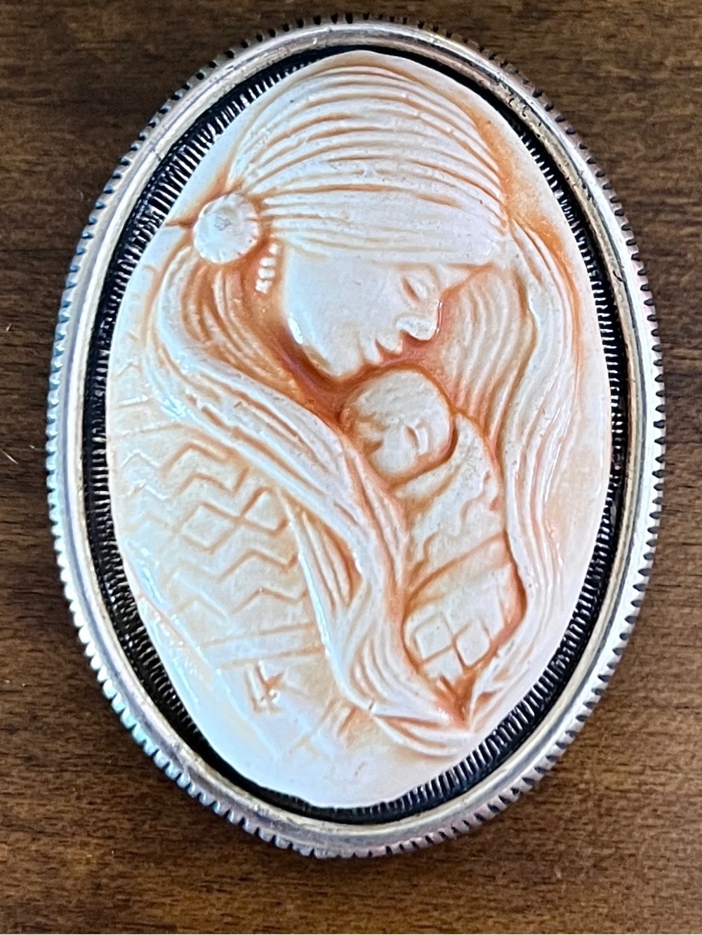30g Carolyn Pollack Sterling Silver Native American Mother&Child Cameo Pendant